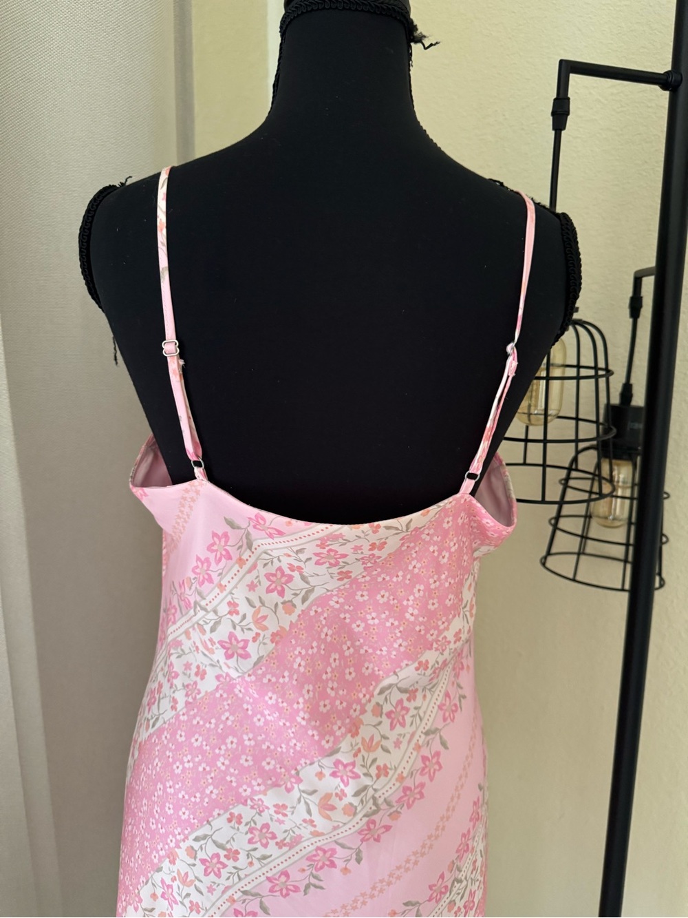 Altar’d State Pink Floral Satin Slip Mini Dress Cowl Neck Size Medium - Picture 7 of 8